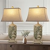 WIHTU 25" Vintage Table Lamps, 3 Color Temperature Rustic Retro Beside Lamp Set of 2, Farmhouse Resin Table Lamp for Living R