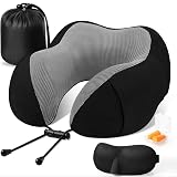 CloudBliss Travel Pillow Premium Memory Foam, Comfortable & Supportive Neck Pillow, Sleeping Neck Pillows for Travel, Airplane Pillow for Sleeping Airplane, Car, Office and Home(Black)