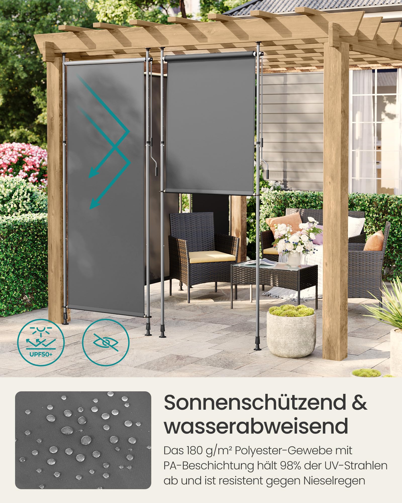SONGMICS Senkrechtmarkise, höhenverstellbar, 120 x (220-300) cm, kein Bohren erforderlich, Vertikalmarkise für Terrasse, Balkon mit Markisenkasten, UPF 50+, Sichtschutz, anthrazitgrau GSA0120G01 3