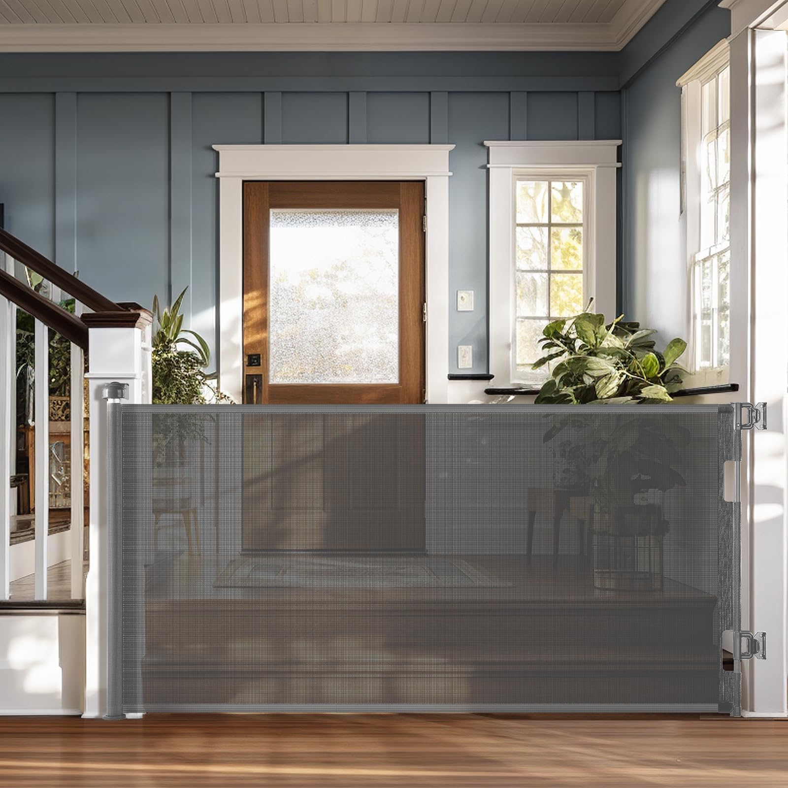 Cumbor Retractable Baby Gates for Stairs 33" Tall, Extends to 76", Extra Wide Mesh Dog Gates for