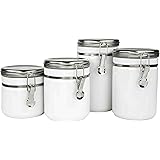 Home Basics CS44771 4 Piece Canister Food Storage Set with Stainless Steel Top, White