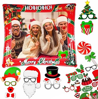 Aisszhao Christmas Inflatable Photo Booth with 32 Props Selfie Frame
