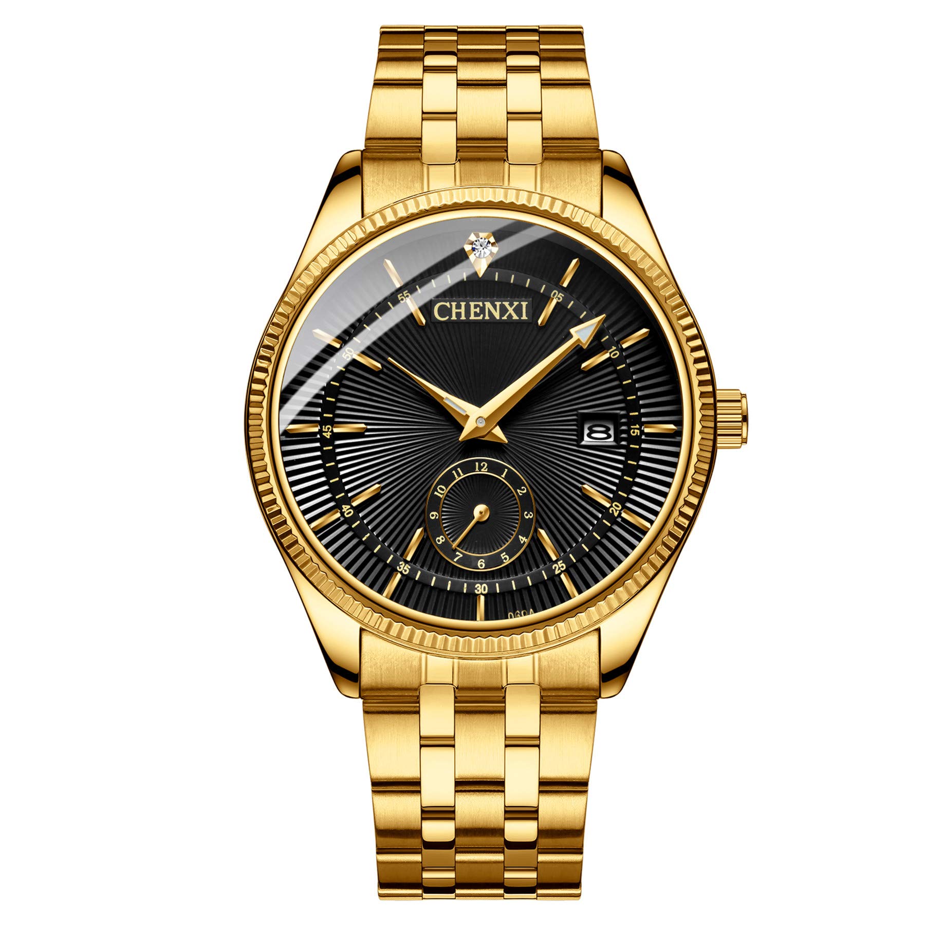 JewelryWe Men Women Gold Watches Stainless Steel Couple Wristwatch Calendar Quartz Watch His and Her Matching Watch Set with Second Dial