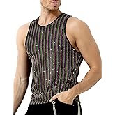 Arjen Kroos Men's Sequin Sleeveless Tank Top Sparkly Rave Metallic T-Shirt
