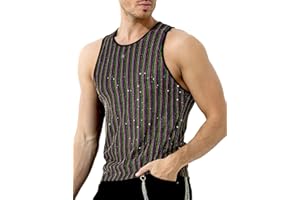 Arjen Kroos Men's Sequin Sleeveless Tank Top Sparkly Rave Metallic T-Shirt