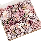 Ling's moment Fake Flowers Box, Faux Artificial Greenery Stems Foam Roses Silk Eucalyptus Fabic Flower for Centerpieces Bouquet Wedding Table Floral Vase Bridal Shower Party, Dusty Rose, Grand Combo