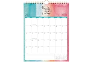 JOURNALTASTIC 2024 Calendar - Wall Calendar 2024 with 12 Months, Jan.2024 - Dec.2024, 8.4" x 11", Twin-Wire Binding + Hanging Hook + Blocks with Julian Dates, Perfect Wall Calendar for Organizing - Blue