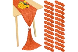 YMHPRIDE 24 Pack Cheesecloth Table Runner 20 x 120 inch Cheese Cloth Table Runner Bulk,Romantic Boho Sheer Gauze Fabric Table Runners for Wedding Reception,Party,Bridal Shower Table Decor(Orange)
