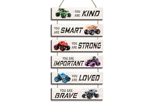 HIWERAN 6 Pcs Racing Car Decor Kids Room Decor Plaque Sign, Inspirational Racing Car Wall Art Decor for Teens Bedroom Princess Toddler Room, Works of Art Made of Wood, Works of Art of Wood, Placards of Woods