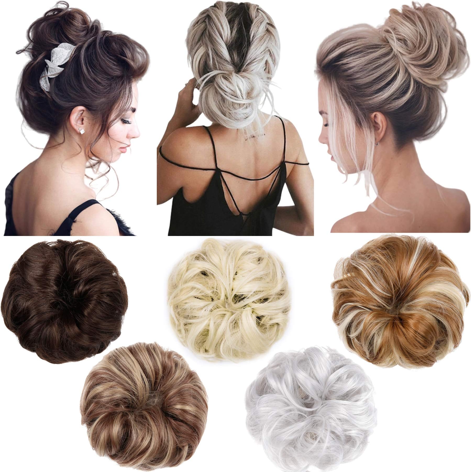 Hebelin Messy Hair Bun Extensions Scrunchy Updo Elastic Wavy Curly Donut Chignon Hairpiece