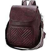 VASCHY Backpack Purse for Women, Chevron Quilted Vegen Leather Flap Backpack Convertible Handbag for Ladies with Guitar Strap Burgundy
