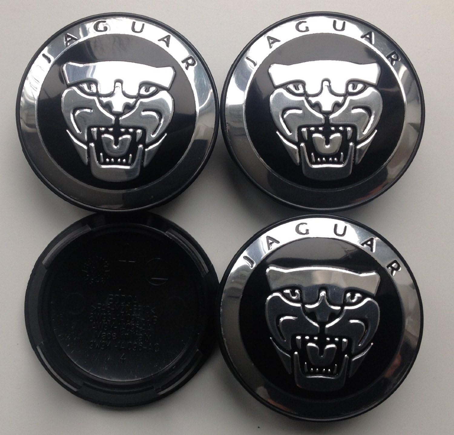 Jaguar Replacement Part for OEM number: 5304339026768 Centre Caps Hub Cover Badges Emblem 4Pcs. X 59mm, Black