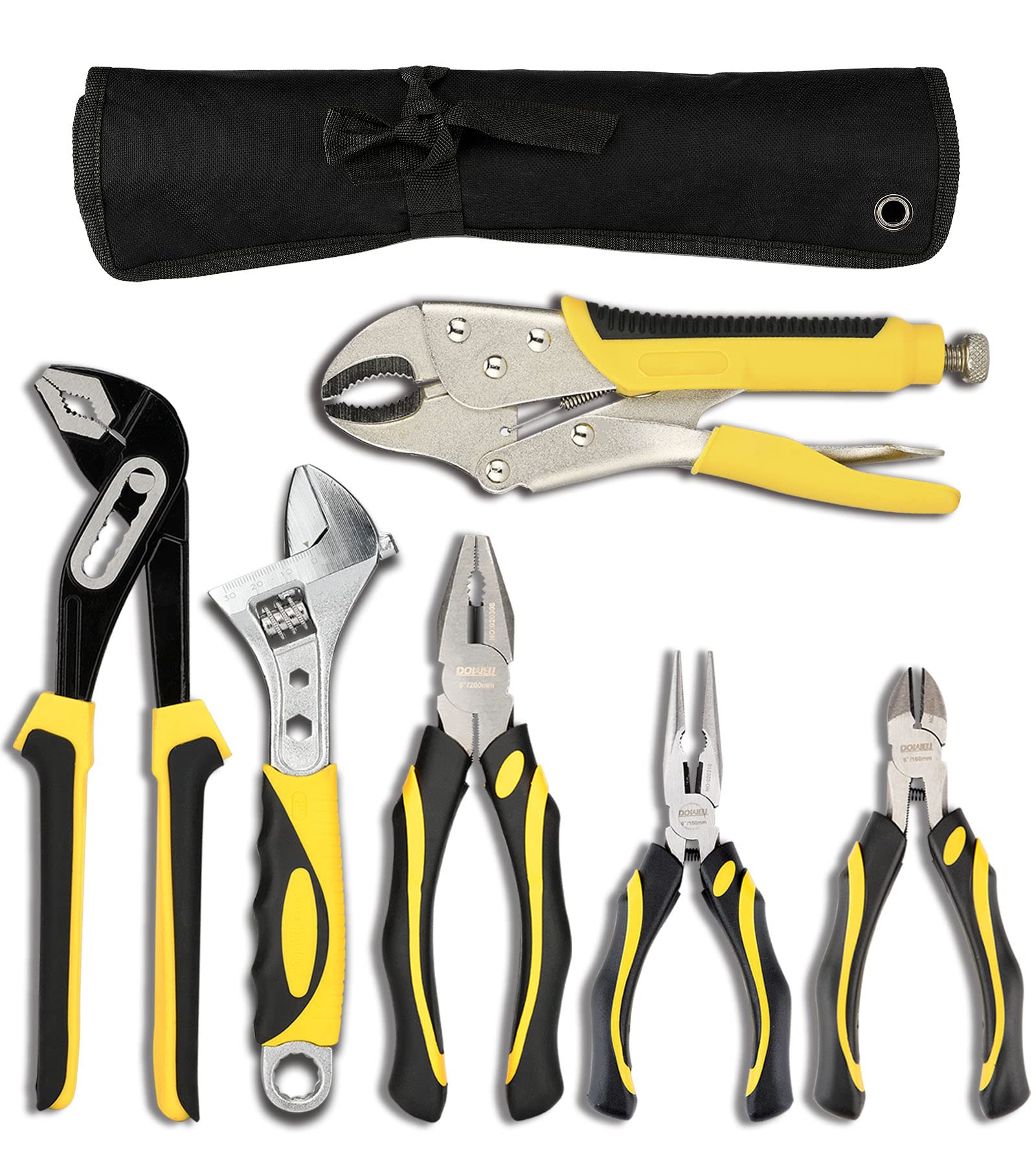 DOWELL Pliers Set, Groove Joint Pliers, Adjustable Wrench, Combination Pliers, Locking Pliers, Long Nose, Diagonal Cutting Pliers