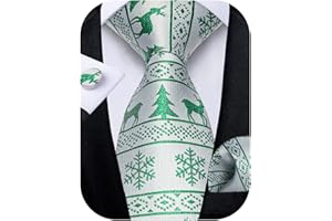 DiBanGu Mens Christmas Tie Set Silk Festive Ties and Pocket Square Cufflinks Set with Gift Box Xmas Holiday Vacation