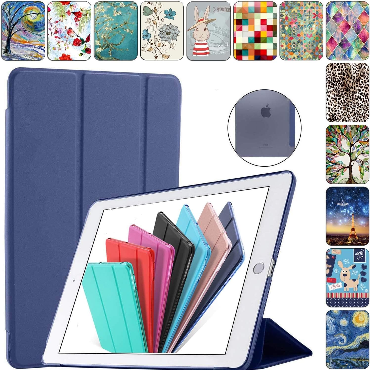 DuraSafe Cases iPad Air 2 2014 9.7 Inch [ Air 2nd Gen ] A1567 A1566 MGLW2HN/A MGL12HN/A MH0W2HN/A MGKM2HN/A Trifold Hard Smart PC Translucent Back Cover - Navy Blue