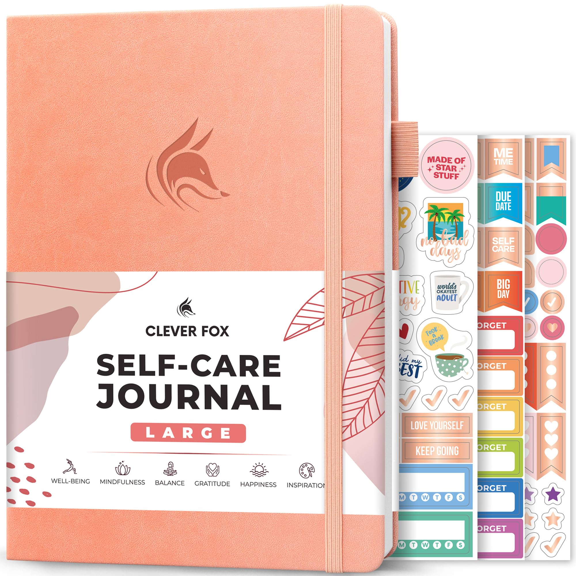 Clever Fox Self-Care Journal – Daily Reflection Notebook – Mental Health & Personal Development Planner, Meditation & Mood Log, Large (Peach Pink) — image 1