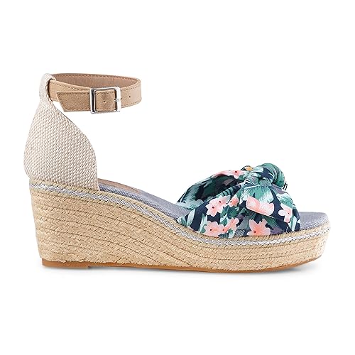 Cox Damen Bast Sandalette, Sandale in Blau mit durchgehendem Plateau und Keil-Absatz