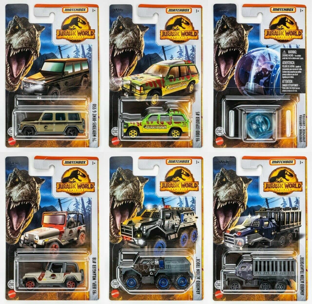 Matchbox Jurassic World Dominion Diecast Vehicles 2021 Set of 6 from Release FWM90-956M