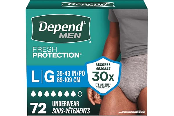 Depend Fresh Protection Adult Incontinence Underwear for Men (Formerly Depend Fit-Flex), Disposable, Maximum, Large, Grey, 72