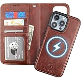 Bocasal for iPhone 15 Pro Max Wallet Case Compatible with MagSafe Wireless Charging, RFID Blocking Magnetic Leather Case with Card Slots Holder Kickstand Detachable Wrist Strap 6.7 Inch (Brown)