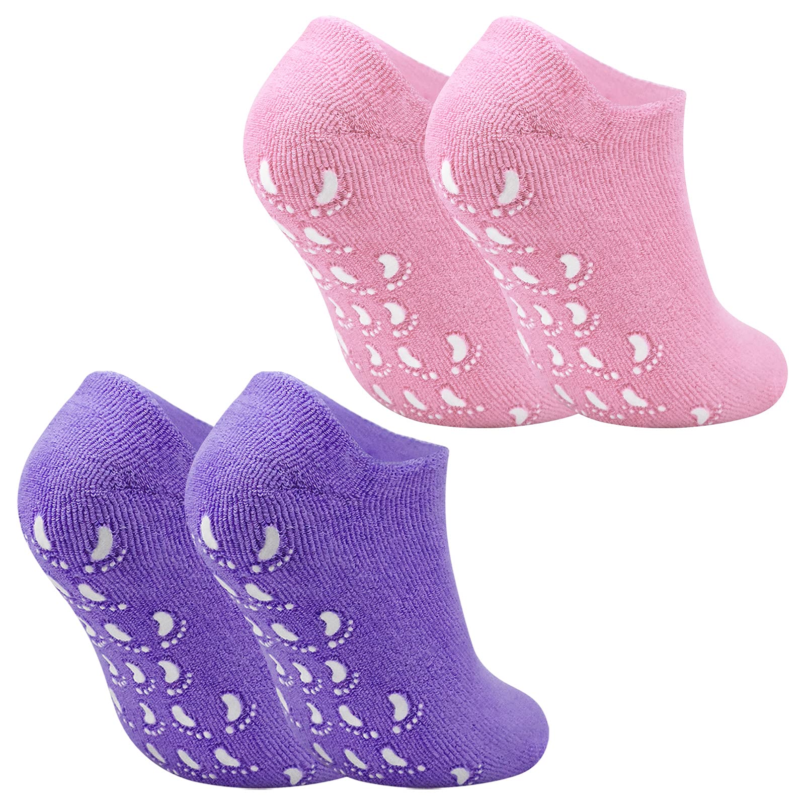 Smatime Moisturizing Gel Socks, 2 Pairs (Pink & Purple), Spa Quality Gel Infused with Vitamin E & Oil, Softens & Repairs Dry Cracked Skins, Fits US Women's 6-10, Men's 5-9.5, UK 5-9, 4.5-9