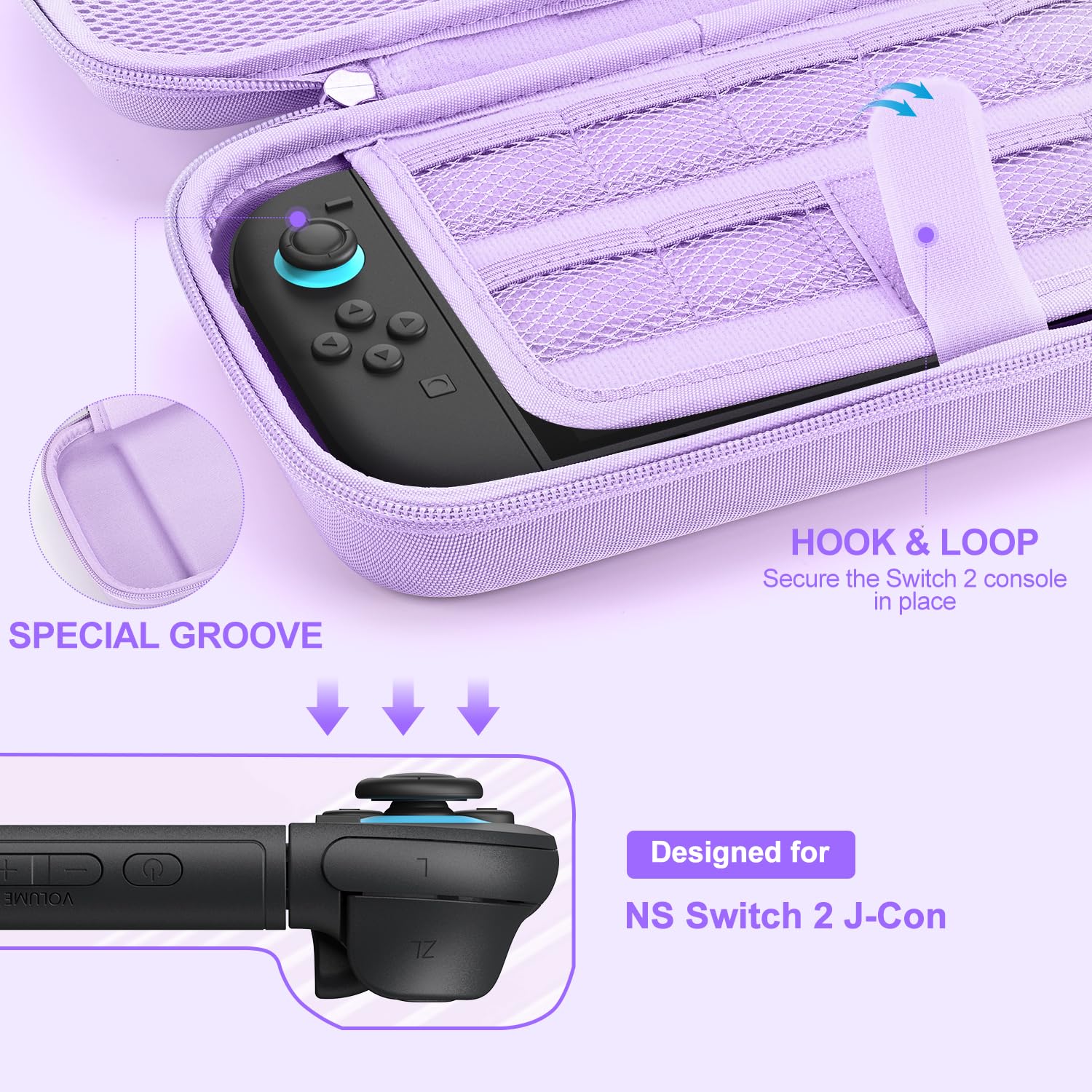innoAura Switch 2 Tasche für NS Switch 2 Konsole (2025), Tragbares Switch 2 Hülle für Switch 2 Konsole und 9 Spiele, Harte Schutzhülle Tragetasche für Reisen und Aufbewahrung (Lila/Violett) 3