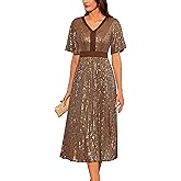 GRACE KARIN Women's Sequin V Neck Ruffle Sleeve Empire Waist Sparkly Glitter A Line Cocktail Formal Dresses
