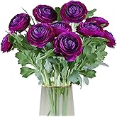 Artificial Ranunculus Flowers with Real Touch Stem, Silk Ranunculus Flowers (Purple, 10pcs)