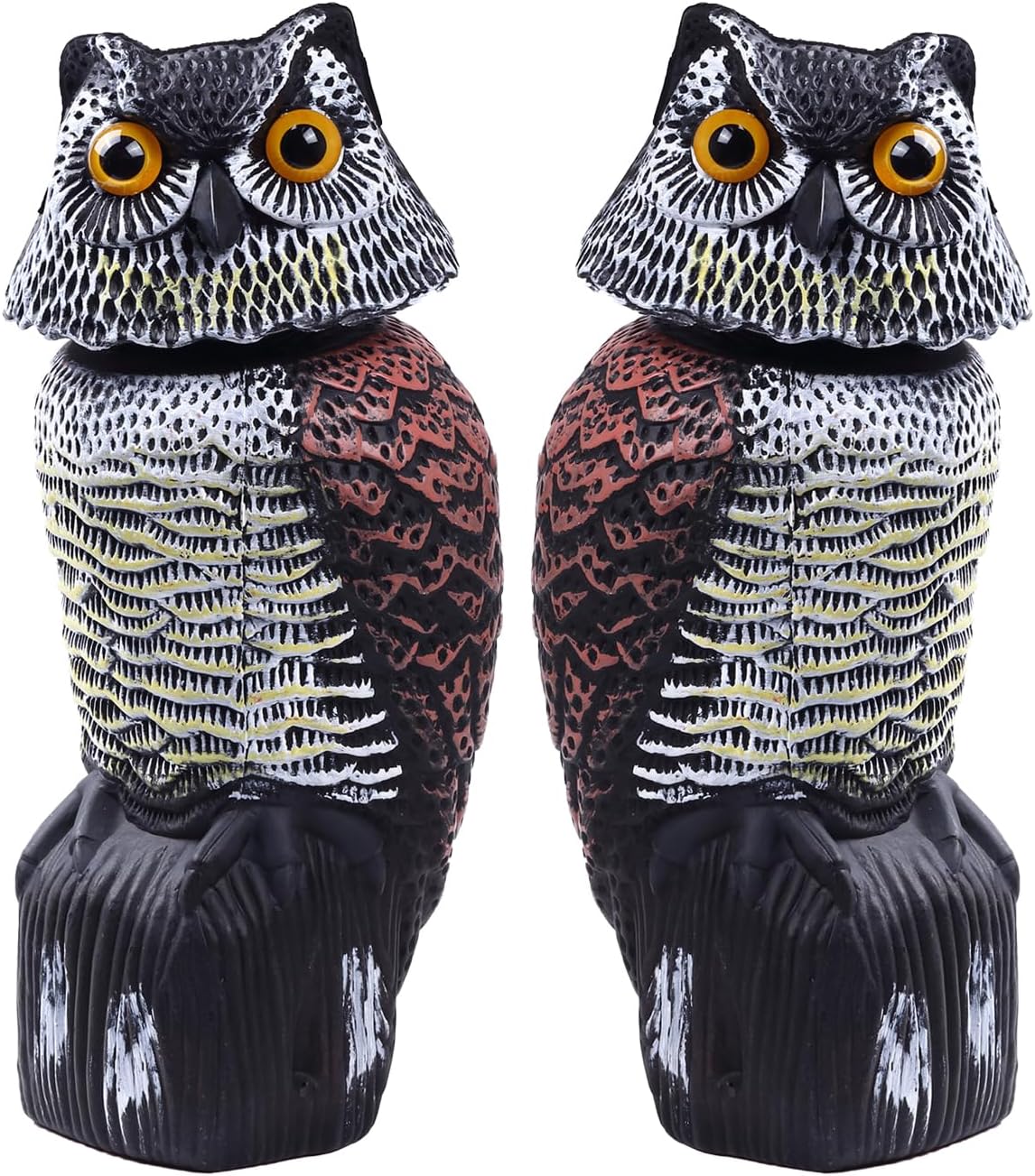 Garden Sculptures & Statues - Hedoc 2 Pack Fake Owl Decoys to Scare Birds Away(15 inch), Rotating Head Sculptures, Nature Enemy Scarecrow Plastic Statues, Pest Repellent,Pigeon Deterrent Outdoor Yard, Garden Protectors
