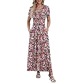 AUSELILY Maxi Dresses for Women Ankle Length Floral Print Beach Long Flowy Dress with Pockets