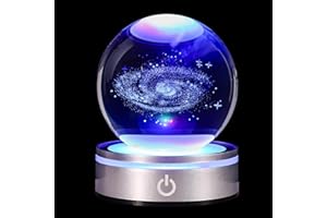 pinyan 3D Galaxy Crystal Ball with LED Light Base Unique Figurine Lamps Laser Engraved Nightlight for Kids Gifts,Birthday Gift for Teens Boys and Girls,Galaxy System Model Decor