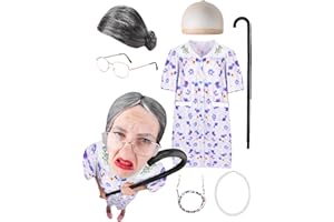 CICOCI Adult Old Lady Costume For Women Grandma Funny Costume Full Set With Old Lady Wig Accessories Halloween Outfits