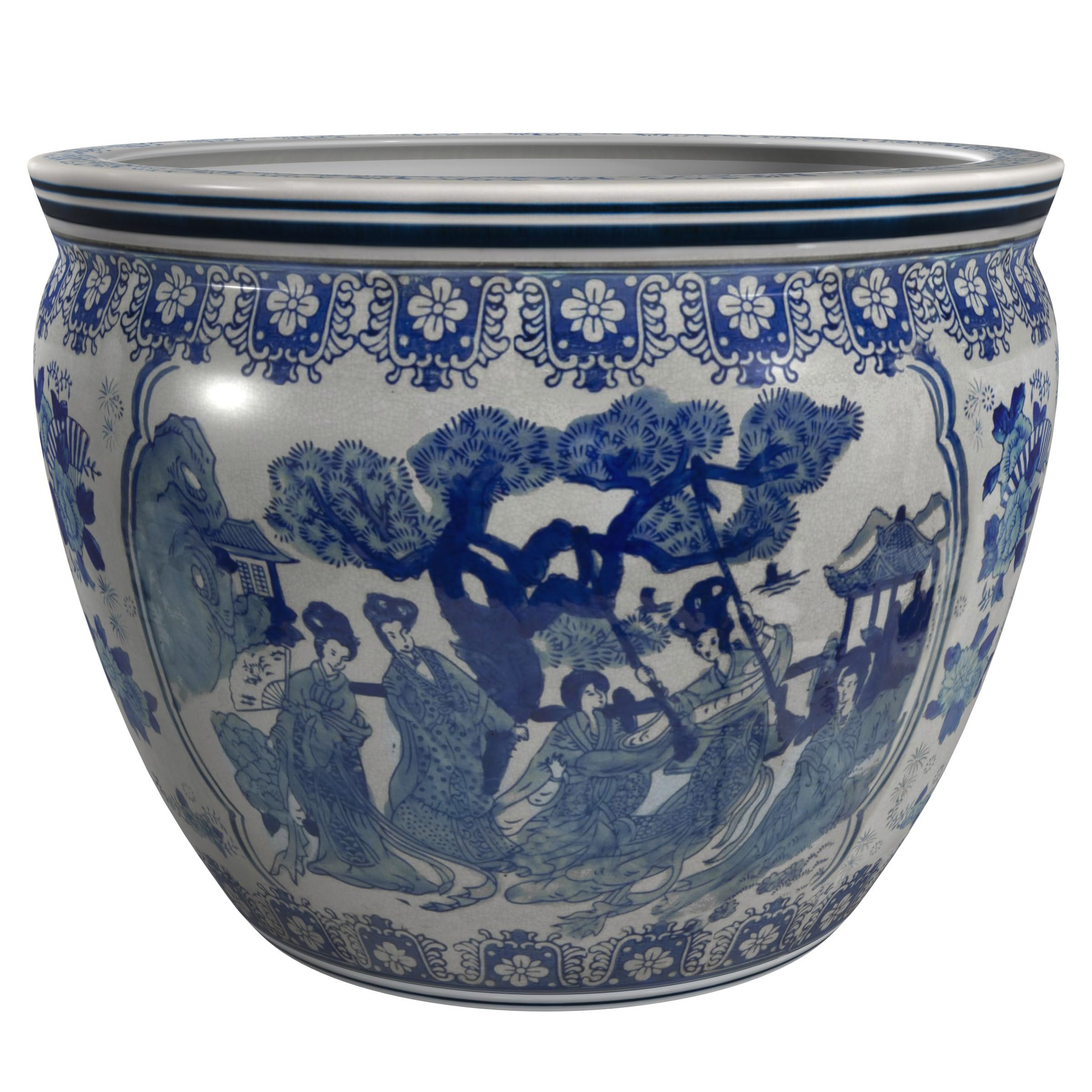 Red Lantern 8" Fishbowl - Blue and White Ladies Image Red Lantern 8" Fishbowl - Blue and White Ladies Image
