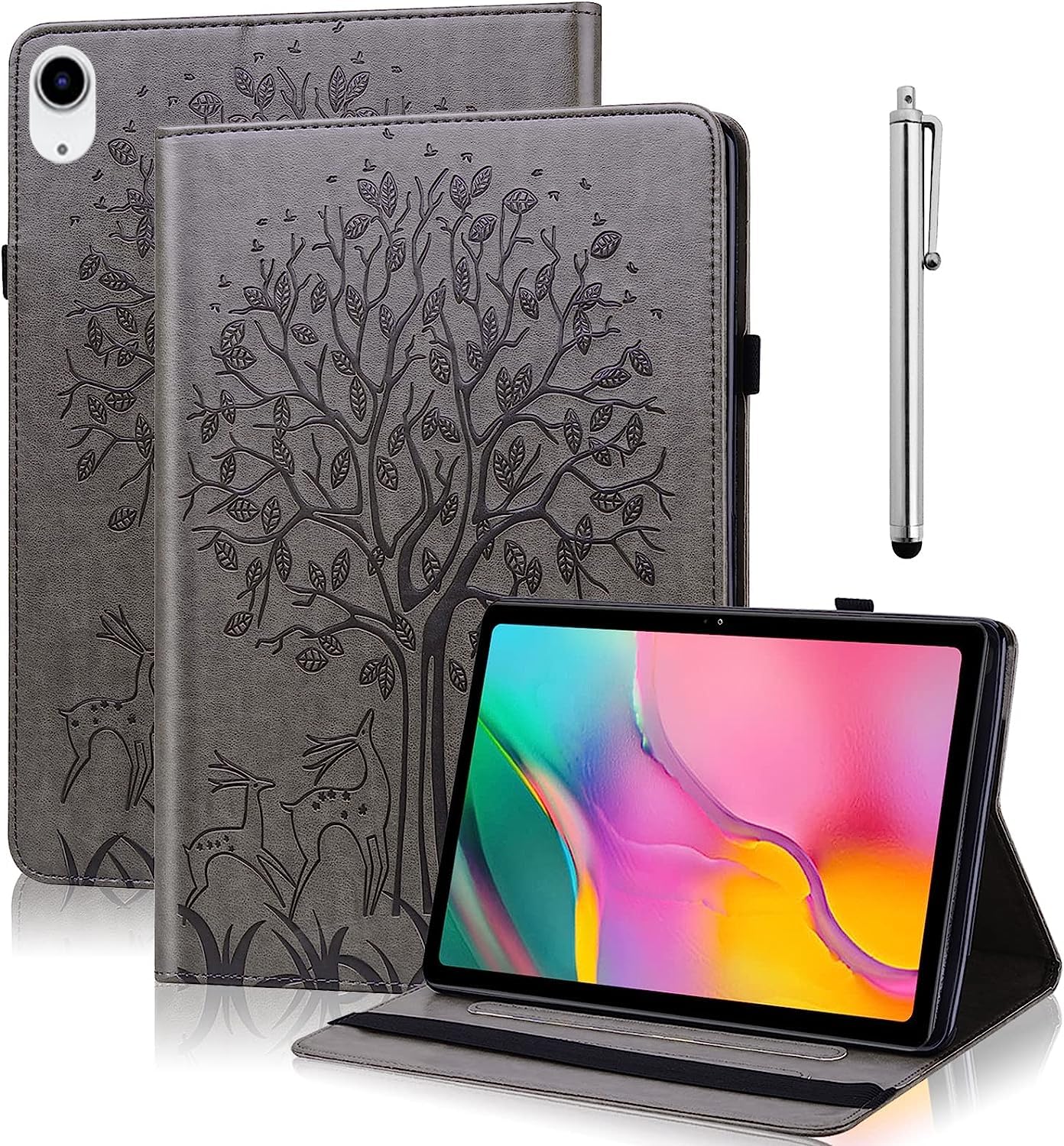 GLANDOTU Case for iPad (A16) 11th Generation 2025 /iPad 10th Generation 10.9 Inch 2022 Case (Auto Sleep/Wake), Elastic Strap Pen Holder Fold Stand Function Cover, Folio PU Leather Tablet Cases -Gray