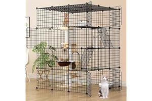 GOYAPPIN DIY Cat Cage, Detachable Metal Wire Large Kitten Enclosure with Two Ladders, Indoor Outdoor Kennels Playpen, Crate Large Exercise Place for 1-4 Cat (41L x 41W x 55H)