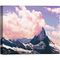 SIGNWIN Canvas Wall Art Pink Clouds and Purple Sky with Rocky Mountain Tops Landscape Wilderness Photography Modern Art Romantics Scenic for Living Room, Bedroom, Office - 12x18 inches