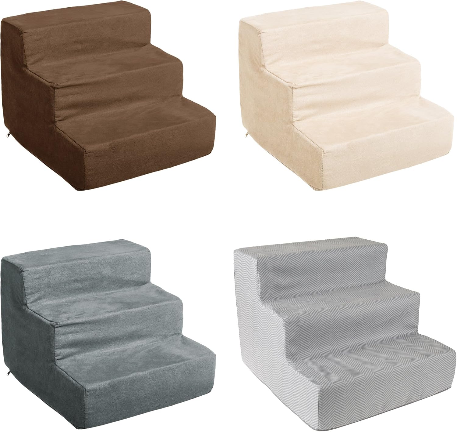 High Density Foam Pet Stairs 3 Steps with Machine Washable Zippered Removeable Micro-Fiber Cover with non-slip bottom by PETMAKER – Print on Gray : Pet Supplies