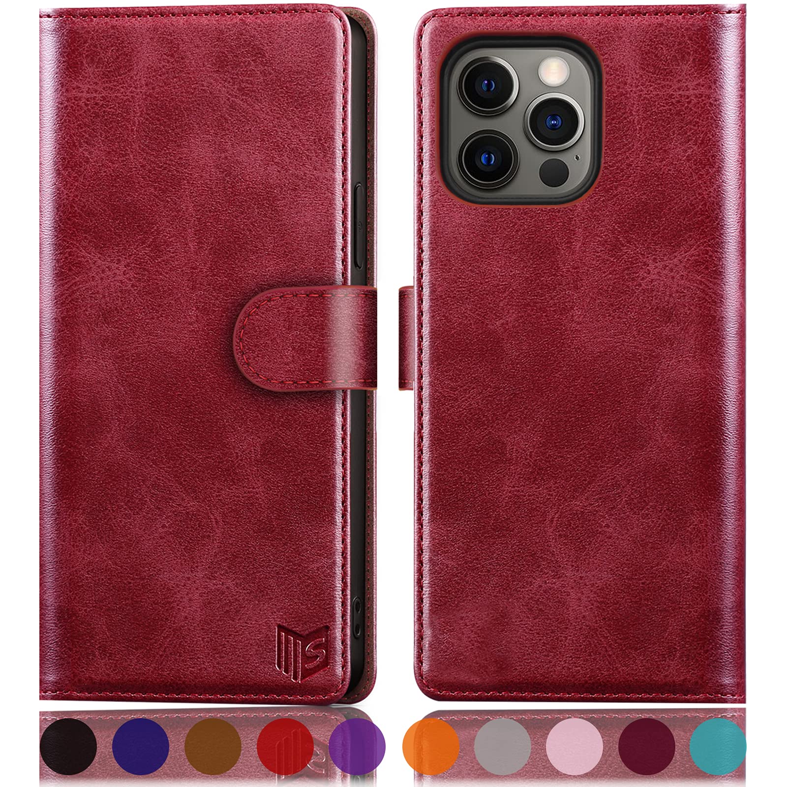 SUANPOT for iPhone 13 Pro 6.1 inch case with [Credit Card Holder][RFID Blocking],PU Leather Flip Book Protective Cover Women Men for apple 13 Pro Phone case Red