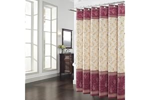 BESTRIPES Fabric Shower Curtain, Burgundy and Gold Yellow Boho Paisley Damask Print Shower Curtains for Bathroom, Waterproof Bathroom Curtains, 72" W x 72" H