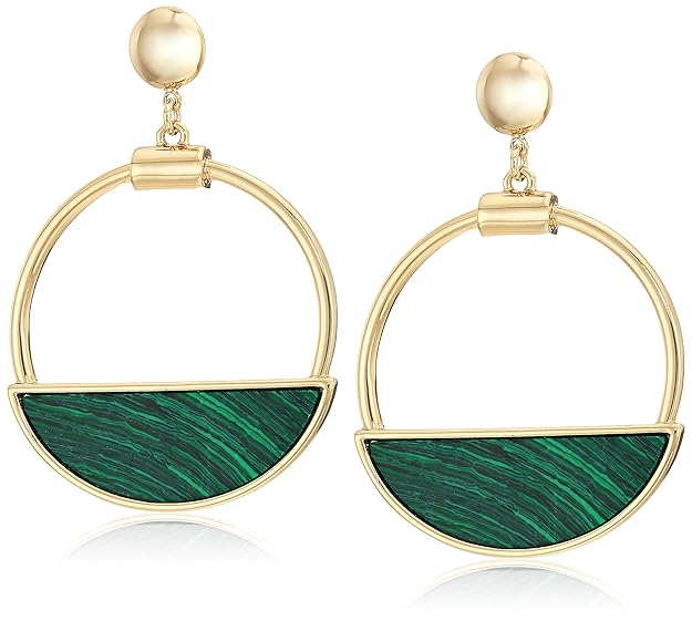 Ben-Amun Jewelry Women's Mod Gold-Tone Malachite Hoop Dangle Earrings, One Size