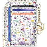 GIANCOMICS Slim Wallet Credit Card Holder Women, Purple Flower Rfid Blocking Small Card Case, Keychain Thin Pocket Curved Zipper Wallet, Travel Card Holder PU Leather ID Window, Ladies Female Gifts