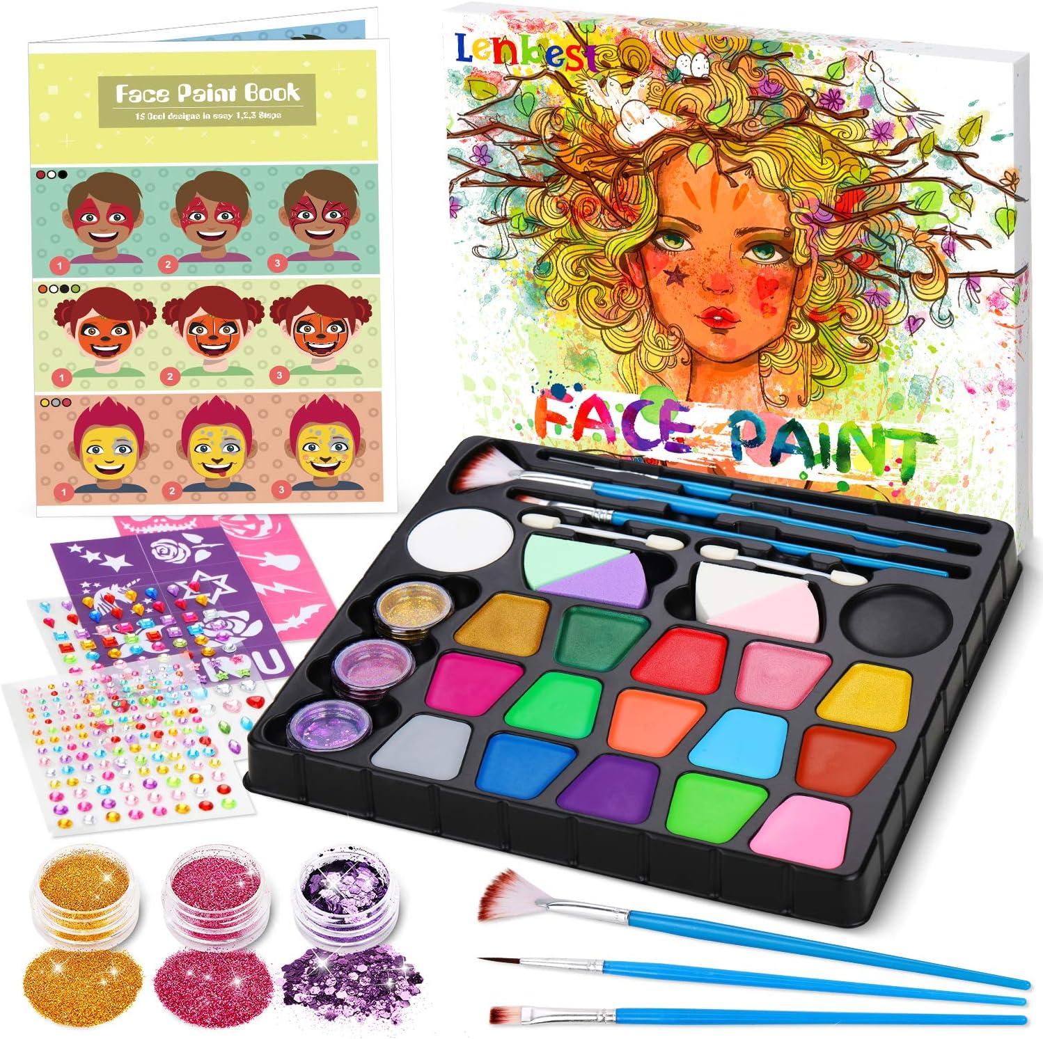 lenbest Face Paint Kit for Kids, 17 Color Face Painting Palette