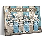 Daisy Canvas Wall Art Vintage Rustic White Flower Pictures Butterfly Wall Decor God Says You are Bible Verses Poster Print Artwork for Country Farmhouse Bedroom Bathroom Home Decoration 16x24in