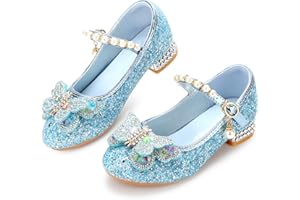 Qimaoo Girls Dress Shoes Mary Jane Princess Shoes Girls' Flats Glitter Low Heels Flower Wedding Party Footwear for Toddler Little/Big Kid