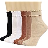 Mcool Mary Women's Ankle Socks, Breathable Cotton Crew Frilly Socks with Cute Scalloped Edges 6 Pairs