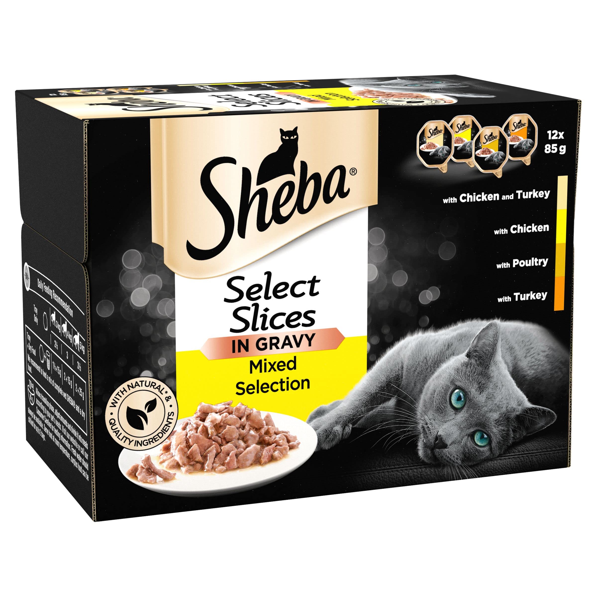 Sheba Select Slices in Gravy – Poultry Selection – Wet cat food trays for adult cats – Pack of 4 (4 x 12 Trays x 85 g)