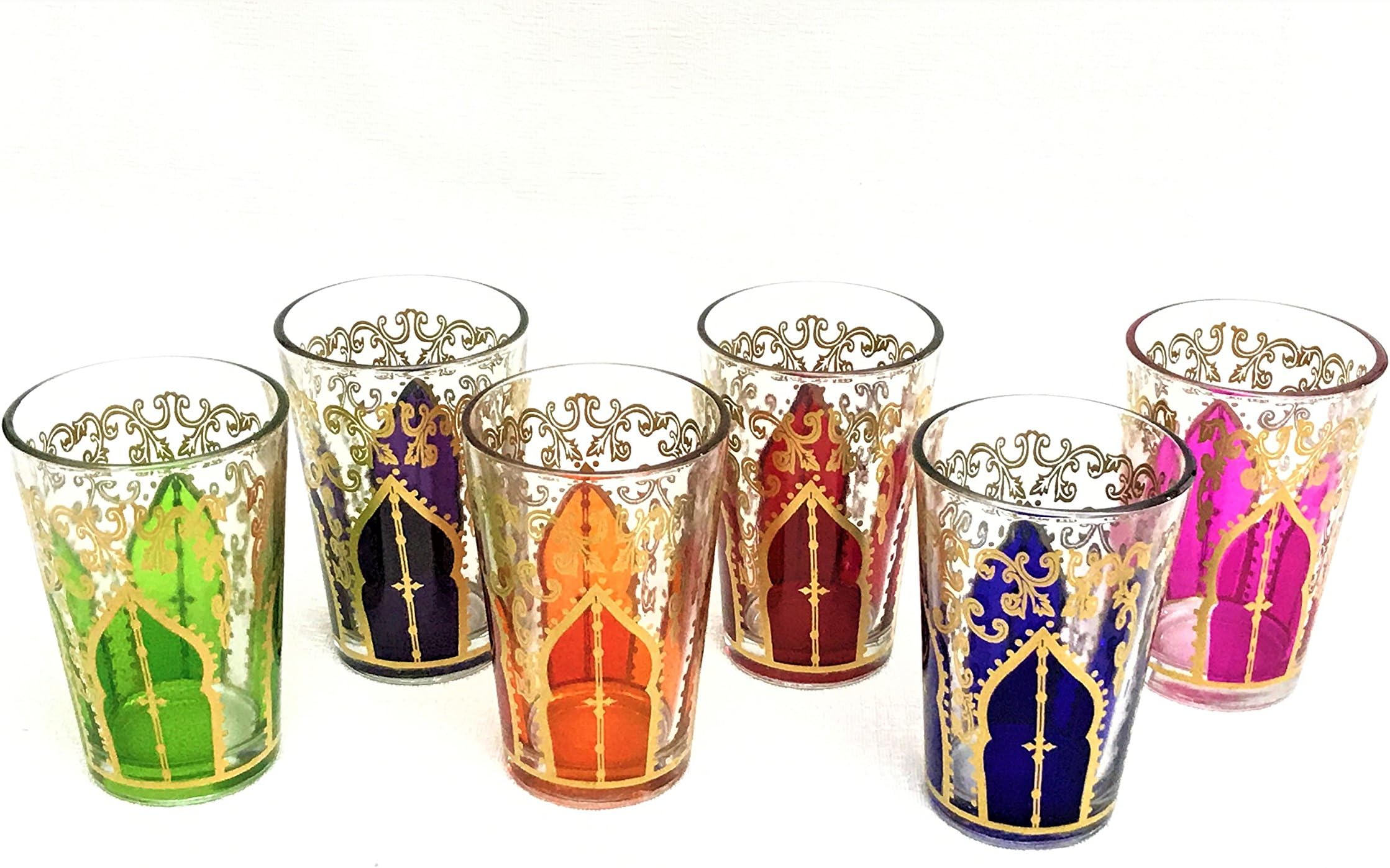 Handpainted Moroccan Assorted Tea Glasses - Set of 6