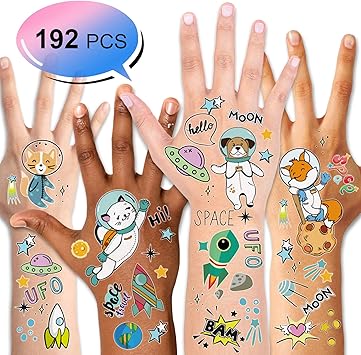 Konsait Tatouage Temporaire Pour Enfants 16 Feuilles Système Solaire Espace Tattoos étanche Anniversaire Enfant Tatouages Ephémères Pour Fille