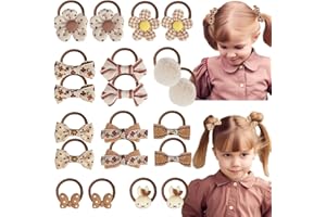 EleMirsa 20PCS Hair Ties for Girl Toddler Hair Bow Ties Lace Brown Hair Bow Rubber Band Elastic Pigtail Flower Bow Ponytail Holders for Baby Girl Kids