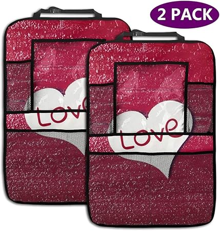 Amazon 白いハートの壁紙 車用シートバックポケット おしゃれ かわいい 大容量 多機能収納 車用収納ポケット 防汚耐久 取り付け簡単 2個 ポケット ケース カバー 車 バイク